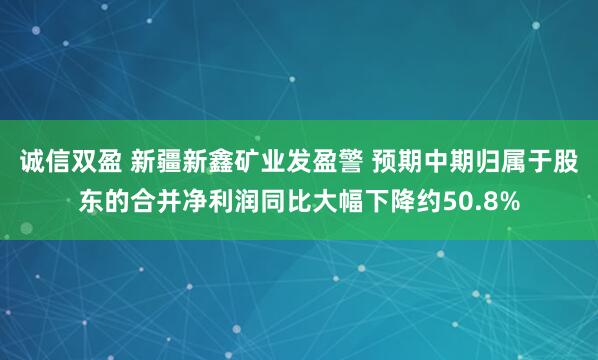 诚信双盈 新疆新鑫矿业发盈警 预期中期归属于股东的合并净利润同比大幅下降约50.8%